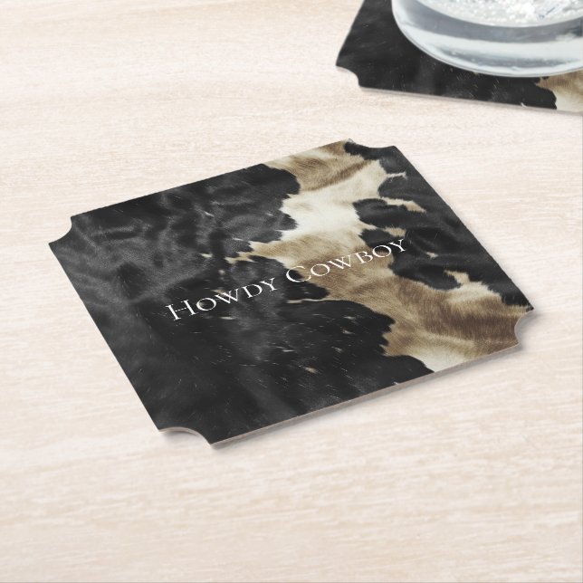 Black Champagne Gold Cowhide   Paper Coaster (Angled)
