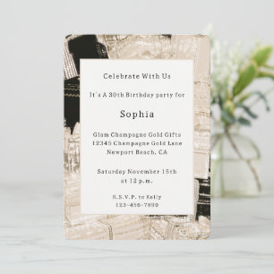Black Champagne Gold Glam Gifts Birthday Invitation