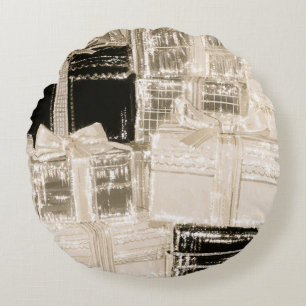 Black Champagne Gold Glam Gifts Round Cushion