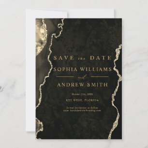 Black & Champagne Gold Modern Save the Date Invitation