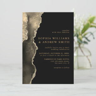 Black & Champagne Gold Wedding Invitation