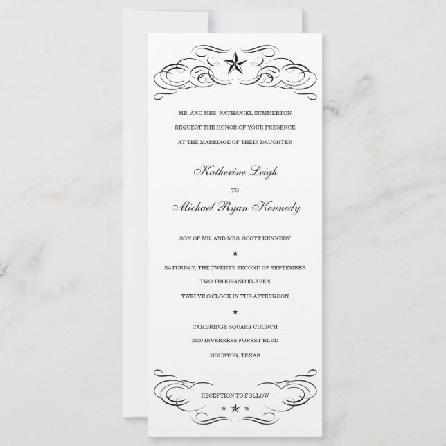 Black & Champagne Lone Star Wedding Invitations (Front)