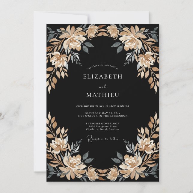 Black Champagne Petal Wedding Invitation (Front)