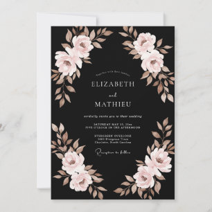 Black Champagne Ranunculus Eucalyptus Wedding Invitation