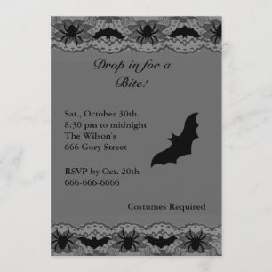 Black Chandelier and Bats Halloween Invitation