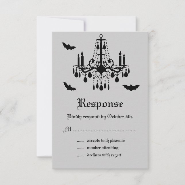Black Chandelier and Damask RSVP (Front)