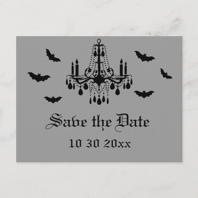 Black Chandelier and Damask Save the Date Postcard (Front)