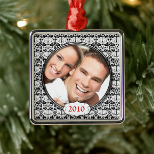 Black Chandelier Damask Photo Christmas Ornament