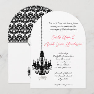 Black Chandelier Damask Wedding Invitations