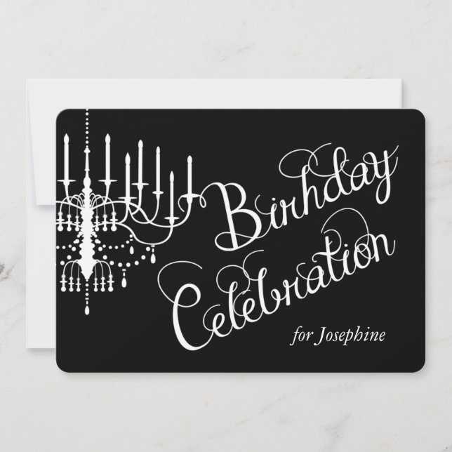 Black Chandelier Elegant Custom Birthday Invite (Front)
