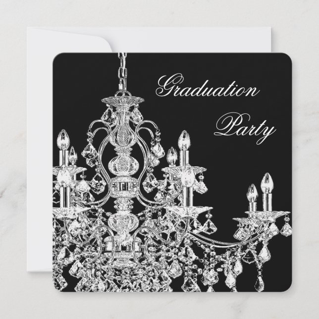 Black Chandelier Graduation Party Invitation (Front)