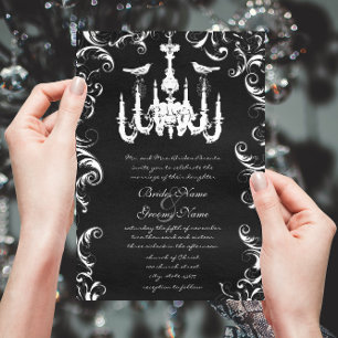 Black Chandelier Love Bird Wedding Invitation
