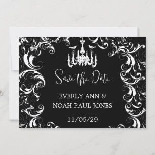 Black Chandelier Love Bird Wedding  Invitation