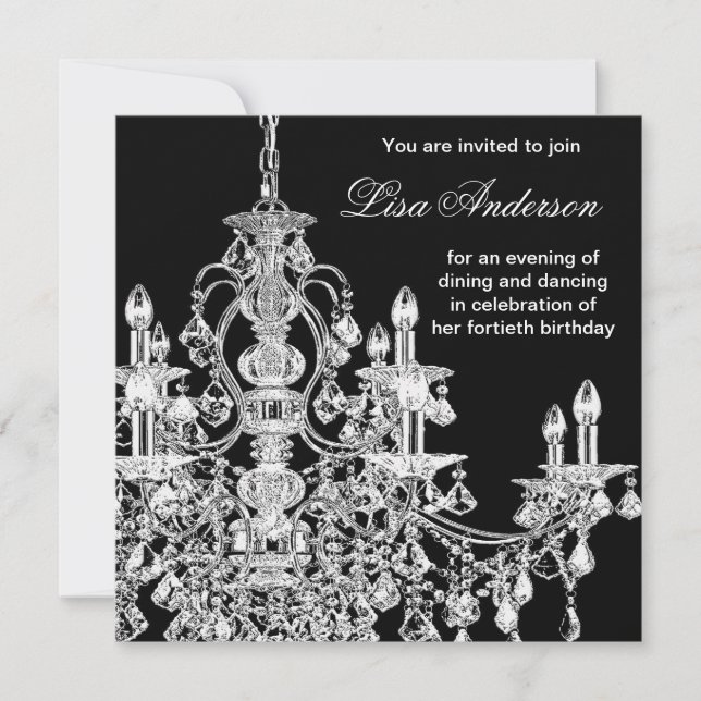 Black Chandelier Womans  40th Birthday Party Invitation (Front)