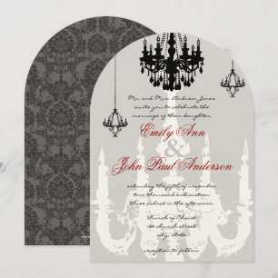 Black Chandeliers Red Accents Wedding Invitation