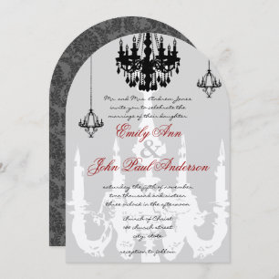 Black Chandeliers Red Accents Wedding Invitation