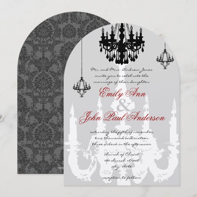 Black Chandeliers Red Accents Wedding Invitation (Front/Back)