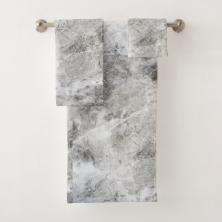 Black Charcoal and White Marble Pattern Bath Towel Set