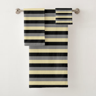 Black, Charcoal Grey and Beige Stripes Bath Towel Set