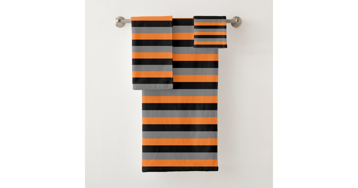 Black, Charcoal Grey and Orange Stripes Bath Towel Set Zazzle