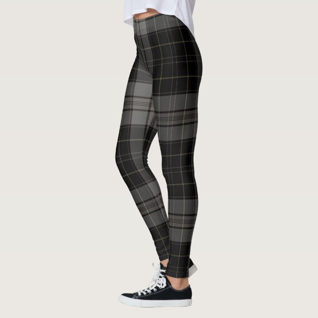 Black Charcoal Grey Giant Tartan Plaid Leggings (Left)