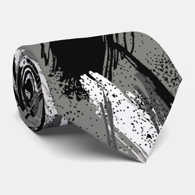 Black Charcoal Grey White Camouflage Neck Tie (Rolled)