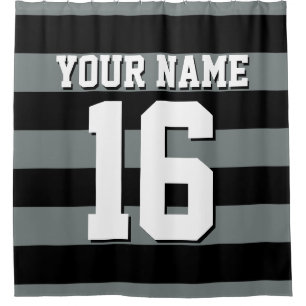 Black Charcoal Sports Jersey Preppy Stripe Shower Curtain