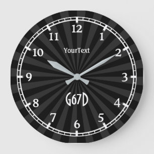 Black Charcoal Sunburst Dial Text and Monogram on Large Clock