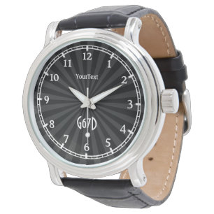Black Charcoal Sunburst Dial Text and Monogram Watch