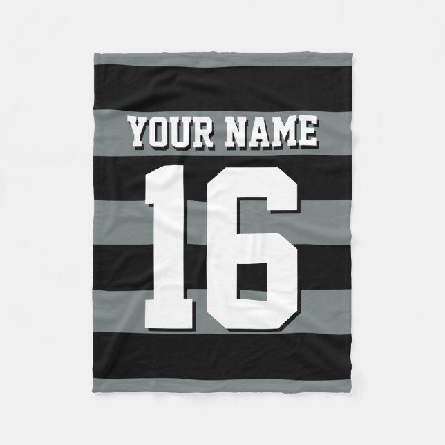 Black Charcoal Team Jersey Preppy Stripe Fleece Blanket (Front)