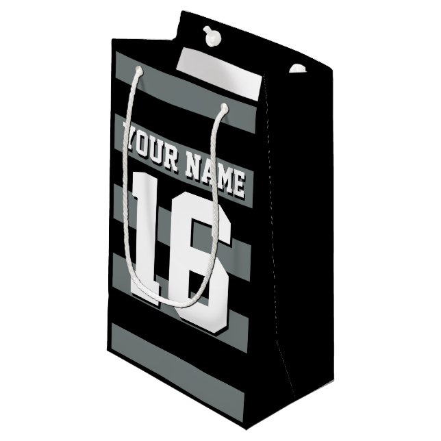 Black Charcoal Team Jersey Preppy Stripe Small Gift Bag (Front Angled)