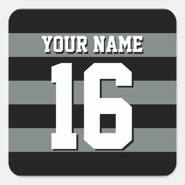 Black Charcoal Team Jersey Preppy Stripe Square Sticker (Front)