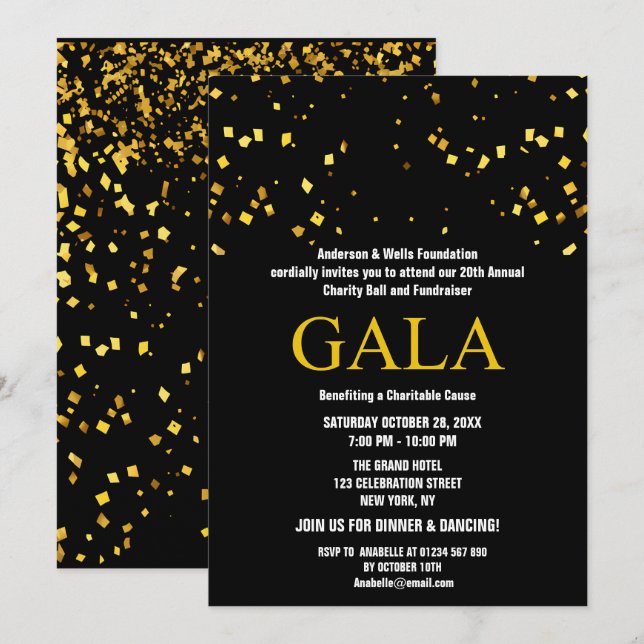 Black Charity Ball Corporate Fundraising Party Invitation (Front/Back)