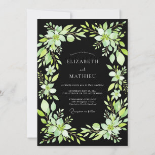 Black Chartreuse Leafy Wedding Invitation