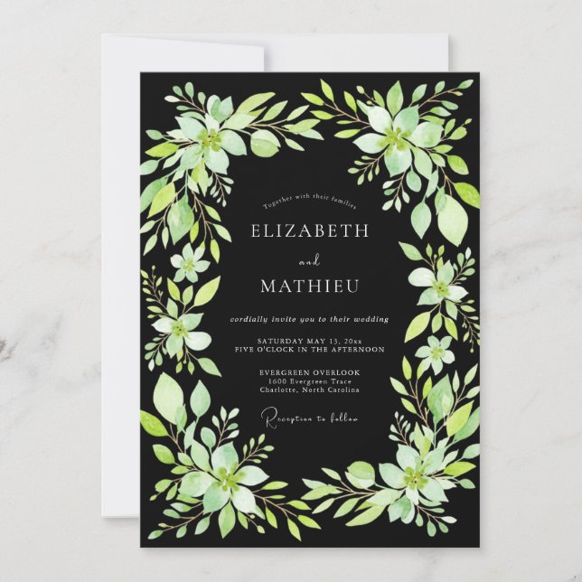 Black Chartreuse Leafy Wedding Invitation (Front)