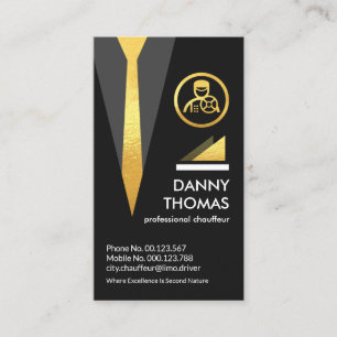 Black Chauffeur Suit Gold Tie Business Card