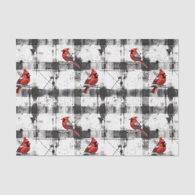 Black Check Cardinal Watercolor  Tissue Paper (Front)