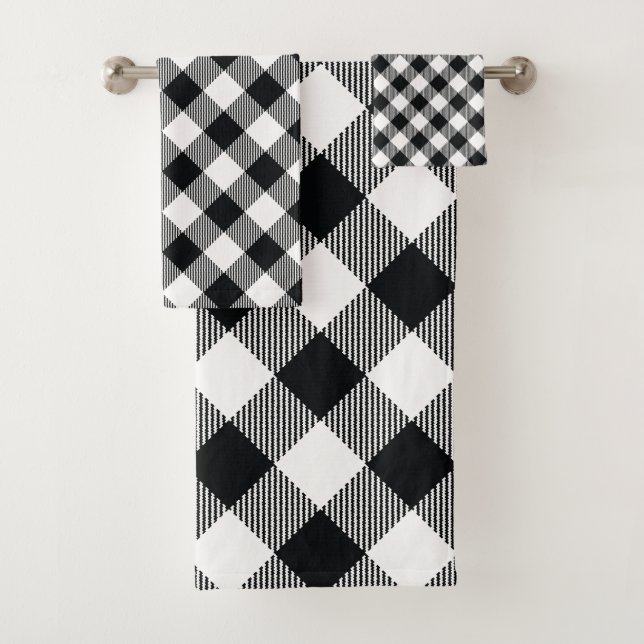 Black Check Diamond Pattern Bath Towel Set (Insitu)