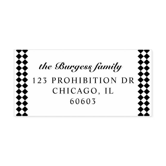 Black Checkerboard Border Return Address Self-inking Stamp (Design)