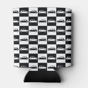 Black Checkerboard Mini Cooper Can Cooler