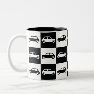 Black Checkerboard Mini Cooper Two-Tone Coffee Mug