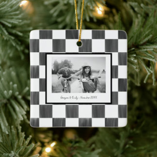 Black Checkerboard Personalized Photo Ceramic Ornament