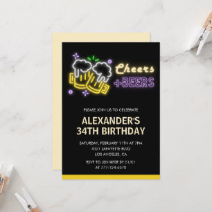 Black Cheers Beer Drinks 34th birthday invitation