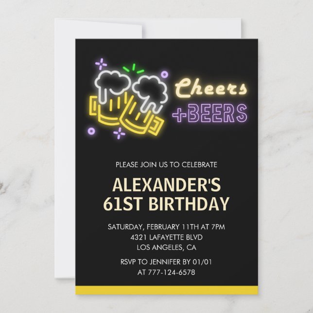 Black Cheers Beer Drinks 61st birthday invitation (Front)