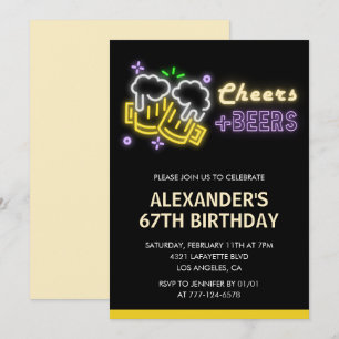 Black Cheers Beer Drinks 67th birthday invitation