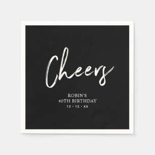 Black Cheers Brush Script Adult Birthday Party Napkin