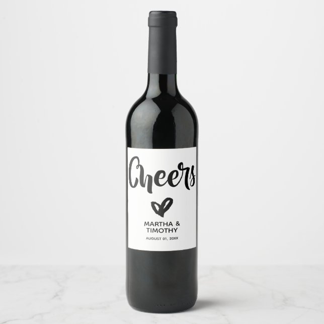Black Cheers Casual Script Personalised Wine Label (Front)
