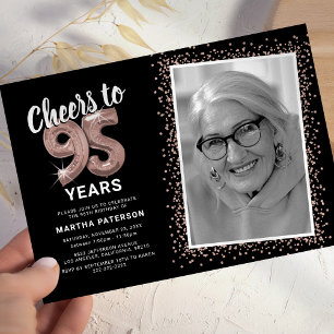 Black Cheers to 95 Years Rose Gold Birthday Invitation