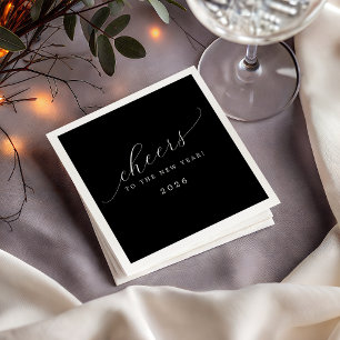 Black Cheers To The New Year Minimalist Script Napkin