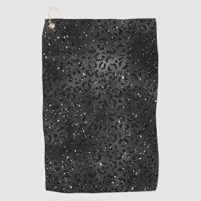 Black Cheetah Leopard Skin Print Pattern Animal Golf Towel (Front)